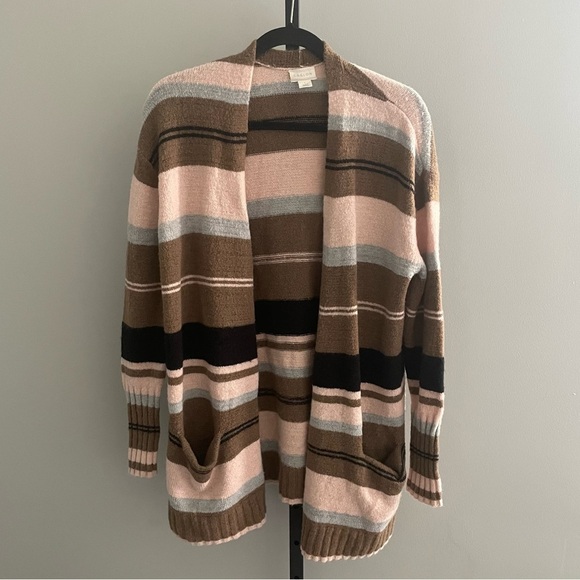 Caslon Striped Long Lined Cardigan Wool Mohair Blend Size Large - Picture 1 of 4
